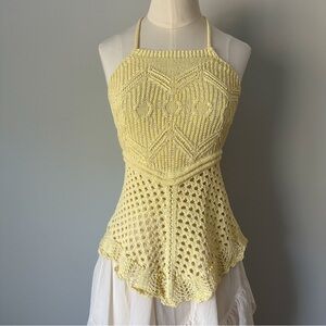 Zara Yellow Crocheted Halter Knit Top